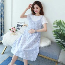 Maternity Dresses 2024 Hot Selling Pregnant Womens Dress Patchwork Short Sleeved Medium Length Style Loose Floral Maternity Dress