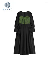 Casual Dresses Autumn Women Sweet Bohemian Floral Patchwork A-Line Dress Female Temperament Fashion Vintage Office Lady Frocks 2000s