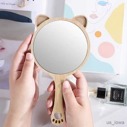 Mirrors Natural Wood Mirror Wooden Hand Mirror Kids Carton Make Up Mirrors With Handle Portable Compact Makeup Vanity Hand Held Mirror