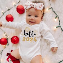 One-Pieces Hello 2024 Newborn Baby Bodysuit Cotton Long Sleeve Infant Rompers Body Baby Boys Girls New Year Ropa Clothes Christmas Gift