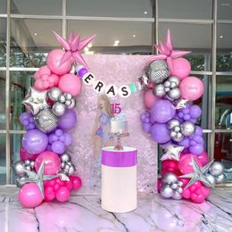 Party Decoration Pink Purple Silver Balloon Garland Arch Kit 171PCS Disco For Girl Sweet16 Princess Birthday Music Fans Concert Prom