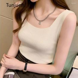 Women's Tanks 2024 Spring Summer Y2k Tops Cropped Tank Top Sexy Square Collar Solid Knit Camis Sleeveless Vest Korean Style Shirts