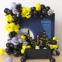 Party Decoration 166Pcs Balloon Garland Arch Kit Yellow Black For Bat Inspired Hero Theme Birthday Halloween Decorations Supplies