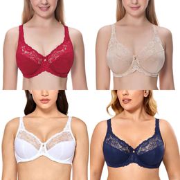 Women's DELIMIRA Full Figure Beauty Lace Non Padded Underwire Minimizer Bra Plus Size C D DD E F G H 220511