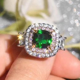 Cluster Rings 925 Silver High Quality Proposal Simulation Emerald Diamond Ring Princess Square For Women Ladies Party Birthday Jewellery