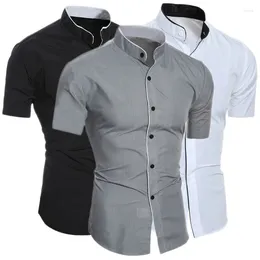 Men's Casual Shirts 2024 Solid Colour Simple Korean Version Slim Fit Short Sleeved Shirt For Foreign Trade Suit