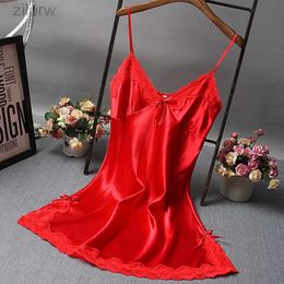 Sexy Pyjamas Women Sexy Lace Satin Soft Sleeveless Suspender Nightdress Lingerie Sleepwear Wrap Dress Robe Home Wear Solid Ladies Pyjamas d240425