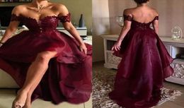 Sexy 2017 Burgundy Lace And Organza High Low Prom Dresses Cheap Off The Shoulder Backless Formal Party Gowns Custom Made China EN22801580