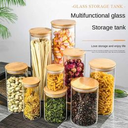 Food Savers Storage Containers Multi functional transparent glass sealed coffee bean storage tank kitchen food multi grain spice and nut container H240425