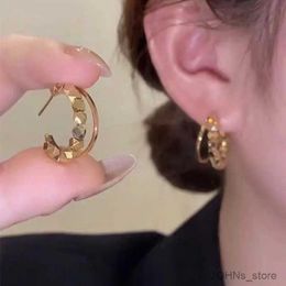 Stud Korean Metal Beaded Round Circle Hoop Earrings for Women Trend Gold Colour Double Layer Geometric Earring Party Jewellery Gift