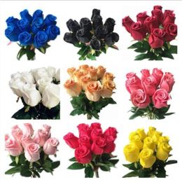 one Real Touch Rose Flower Simulated Fake Latex Roses 43cm Long 12 Colors for Wedding Party Artificial Decorative Flowers LL