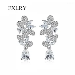 Dangle Earrings FXLRY Elegant White Color Zirconia Long Drop Earring For Women Cut Cluster Bridal Wedding Jewelry