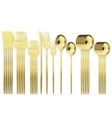 30PcsSet Gold Cutlery Set Stainless Steel Dinnerware Knives Dessert Fork Dessert Spoons Tea Spoons Dinner Silverware Kitchen Tabl1383927