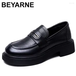 Dress Shoes Fashion Women Loafers Slip-On Thick Heel Casual Ladies Genuine Leather British Style Lightweight Platform