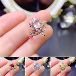 Cluster Rings FS Fashion S925 Sterling Silver Natural Opal/Rose Quartz/Garnet Ring Fine Charm Classic Weddings Jewellery For Women MeiBaPJ