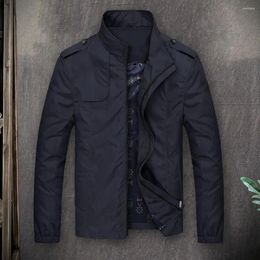 Men's Jackets Men Coat Zipper Closure Thin Casual Business Outdoors Outerwear Bomber Jacket Fall Spring Stand Collar Long Sleeve