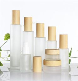 30ml 40ml 60ml 80ml 100ml Frosted Glass Cosmetic Cream Jar Bottle Face Cream Pot Lotion Pump Bottles with Plastic Imitation Wooden5069198