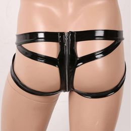 Luxury Underwear Mens Underpants Jockstrap Open BuPanties Low Rise Bulge Pouch Wetlook Patent Leather Back Cut Out Zipper Briefs Drawers Kecks Thong VE5M