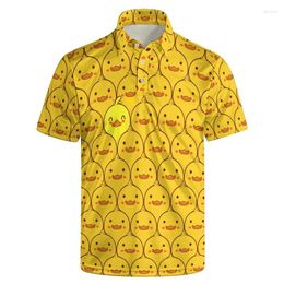 Men's Polos Cartoon Ducks Pattern Polo Shirt For Men Children Summer 3D Print Animal Short Sleeves T-shirt Button Loose Lapel T Shirts