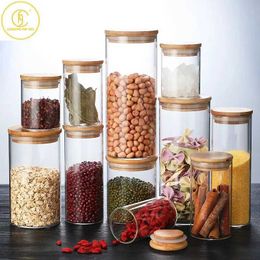 Food Savers Storage Containers 1 Mason candy jar with bamboo lid used for spice and grain noodles cookie containers glass jars kitchen food storage H240425