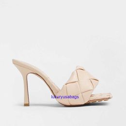 Designer Womens High Heel Lido Mule Sandals BotegaVeneta Italian Brand Intrecciato Leather Mules Rubber-injected Leather Outsole Heel 9cm/3.5in CGMR