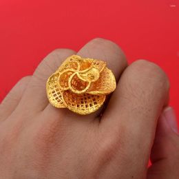 Cluster Rings 24K Dubai Gold Color Flower For Women Wedding Women's Ring Girls Bridal Wife Gifts African French Jewelry