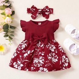 Girl's Dresses Dress For Kids 3-24 Months Korean Style Fashion Butterfly Sleeve Cute Floral Princess Formal Dresses Ootd For Newborn Baby Girl d240425