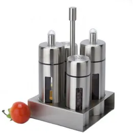 Stainless Steel Spice Rack Cruet Condiment Spice Jars Set Salt and Pepper Seasoning Cooking Multi-purpose Kitchen Tool