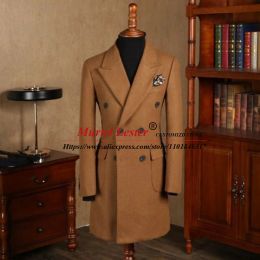 Suits Winter Trench Men Coa Long Double Breasted Suit Jackets Formal Groom Outfit Brown Blazer Tailored Made Tweed Wool Blend Tuxedos