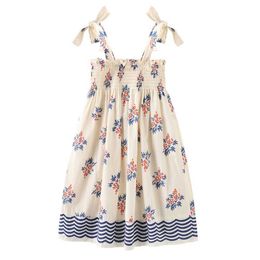 Girl's Dresses Little Girls Beach Floral Dress Summer Cosy Cotton Smocked Slip dress Girls Boho Dress for Toddler Clothing 2t 3t 4t 5t 6t 7t H240425