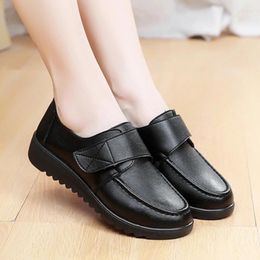 Casual Shoes Autumn Genuine Leather Breathable Plus Size Women Woman Slip On Flat Mother Black Work