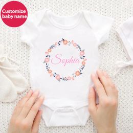 One-Pieces New Custom Name Newborn Baby Rompers Cute Personalized Baby Girl Onesie Floral Print Cotton Infant Bodysuits Baby Clothes Gifts