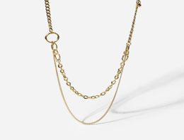 Chains Stainless Steel 14K Gold Plated Cuban Chain Ring Stitching Non Tarnish Jewelry Multi Layer Choker Necklace For Women Gift9390452