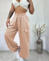 Women's Pants Fashion Trousers 2024 Spring/summer Latest Casual Solid Color Minimalist Pocketfit Design Drawstring Cuffed Cargo