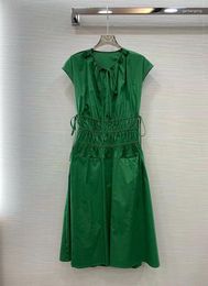 Casual Dresses 2024 Women Fashion Sleeveless Crewneck Side Drawstring Exposed Back Pleated Mid-length Dress 0708