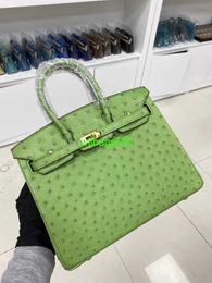 Bk 2530 Handbags Ostich Leather Totes Trusted Luxury Bags South African Imported Ostrich Skin Womens Bag Pure Handmade Wax Thread Platinum Ba have logo HBYNKQ