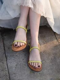 Sandals Artmu Fashion Single Open Toe Women Genuine Leather Beautiful Flat Heel Soft Soles Original Summer Beach