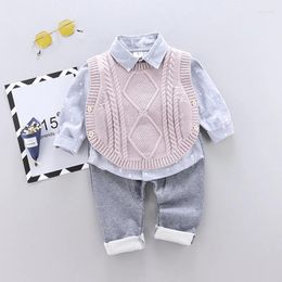 Clothing Sets Spring Autumn Fashion Kids 3Pcs Gentleman Outfits Sweater Vest Shirt Pants Children Cotton Toddler Boy Clothes