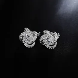 Stud Earrings Fine 925 Colour Silver For Women Fashion Party Jewellery Christmas Gifts Shiny Crystal Ear Studs Wedding