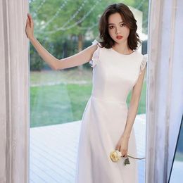 Party Dresses Simple A-Line Evening Dress Lace Edge O-Neck Hepburn Style Sleeveless Wedding Luxury High-End Banquet Elegant Gown