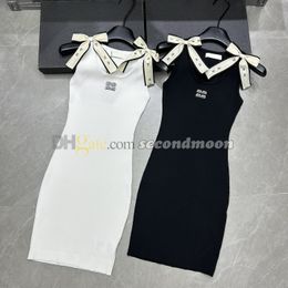 Women Tight Fitted Dress Bowknot Strap Dresses Crystal Letter Sexy Dress Summer Party Sleeveless Dresses