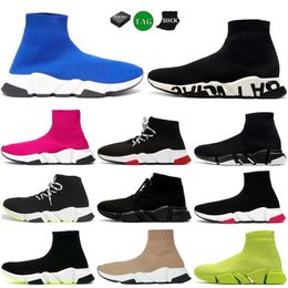 Designer Sock Shoes Men Women Graffiti White Black Red Beige Pink Clear Sole Lace-up Neon Yellow Socks Speed Runner Trainers Flat Platform Sneakers Casual eur 36-47