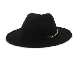 Vintage Fashion Men Women Wool Jazz Fedora Hats Flat Brim Felt Panama Hat Cap Unisex Floppy Gambler Hat Party Formal Cap16357083598348