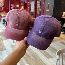 Ball Caps Hat Women's Retro Soft Top Letter W Denim Baseball Cap Casual All-Match Wide Brim Face-Looking Small Peaked Men's Fashion