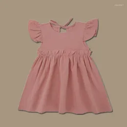 Girl Dresses Baby Girls Summer Dress Solid Color Cotton Linen Ruffles White Princess Children Casual European Kids Clothes