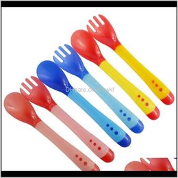 Bar Gardeby Spoons Kitchen Dining Temperature Sensing and Fork Safety Flatware Baby Feeder Utensils Feeding Home Spoon Tableware 3color Dr