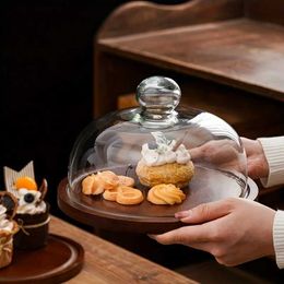 Storage Bottles Jars Creative wooden cake plate food storage box kitchen with glass cover fruit dessert nut snack H240425