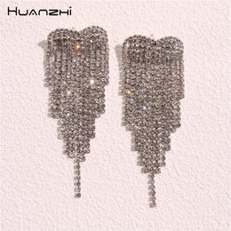 Stud Earrings HUANZHI Sliver Colour Big Long Tassel For Women Girls Heart Claw Chain Rhinestone Elegant Exaggerated Shiny Jewellery