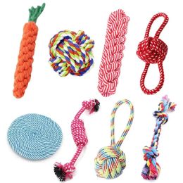 Handmade Dog Toy Carrot Knot Rope Ball Cotton Rope Dumbbell Puppy Cleaning Teeth Chew Toy Durable Braided Bite Resistant Pet Supplies