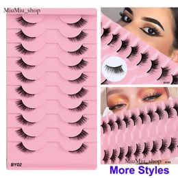 False Half Cat Eye 3D Faux Mink Lashes Curling 10Mm Volume Short Wispy Natural Look Eyelashes Clear Band 10 Pairs/Set 800